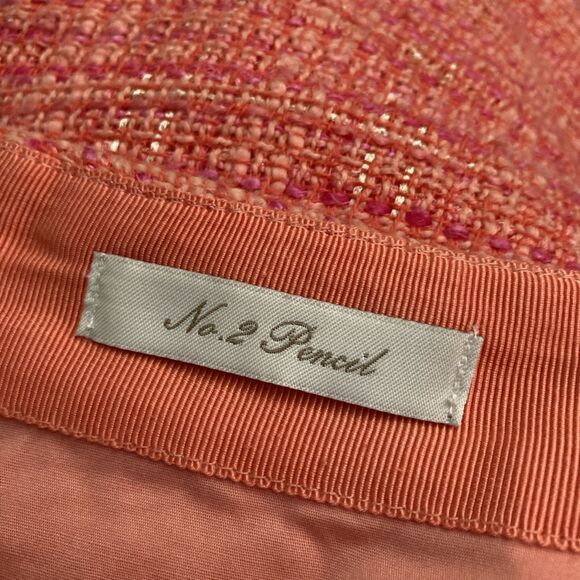 J Crew No 2 Pencil Skirt SIZE 8 Orange Tweed Plaid Cotton Wool Preppy Academia - Picture 5 of 10